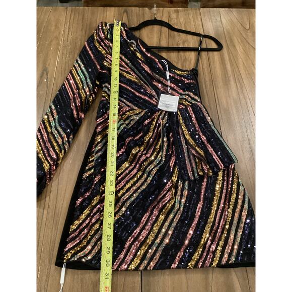 SELF PORTRAIT Stripe Sequin asymmetric one shoulder Mini Dress size 0 NWT - Picture 5 of 15